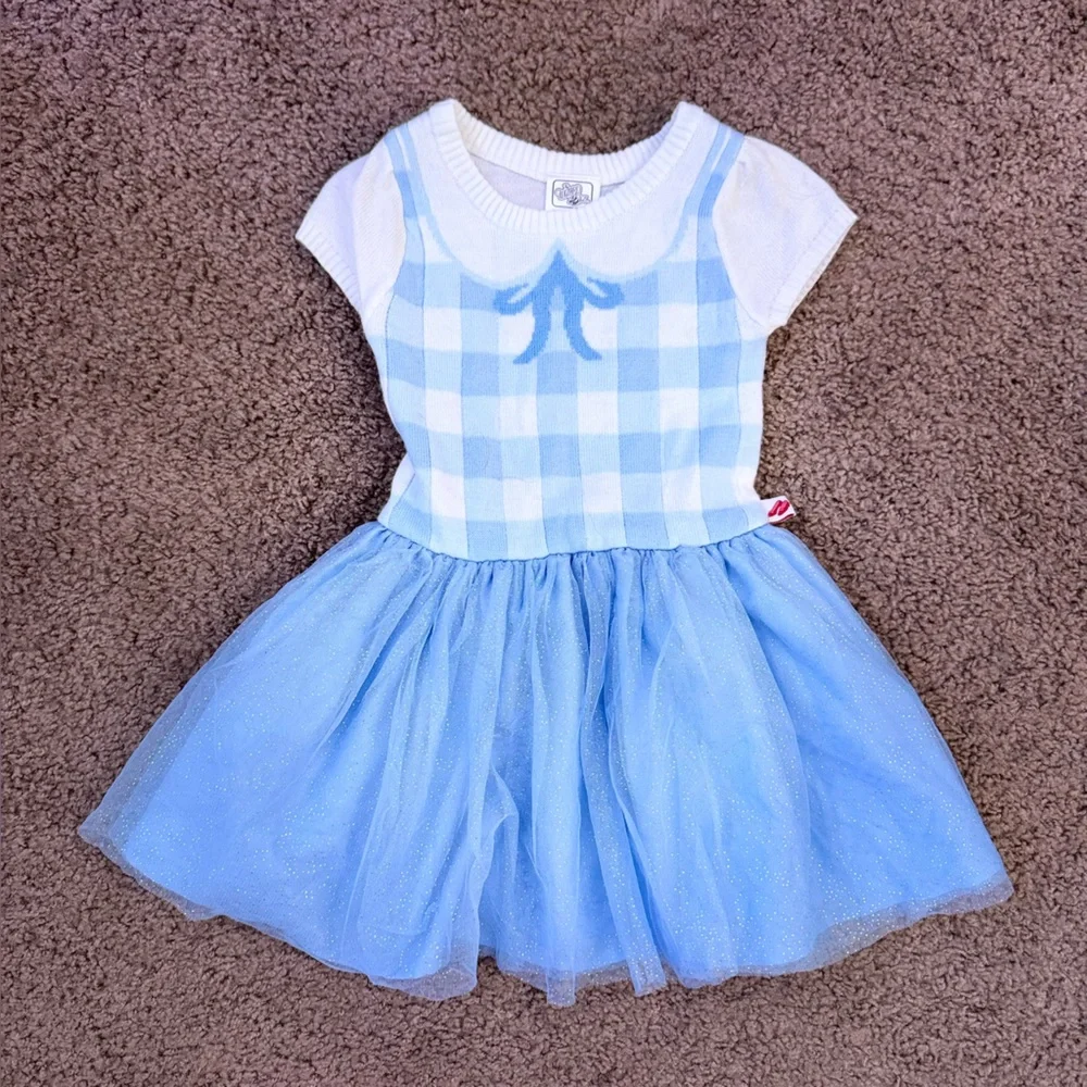The Wizard of Oz Toddler Girl White Blue Gingham Dorothy Cosplay Sweater Dress